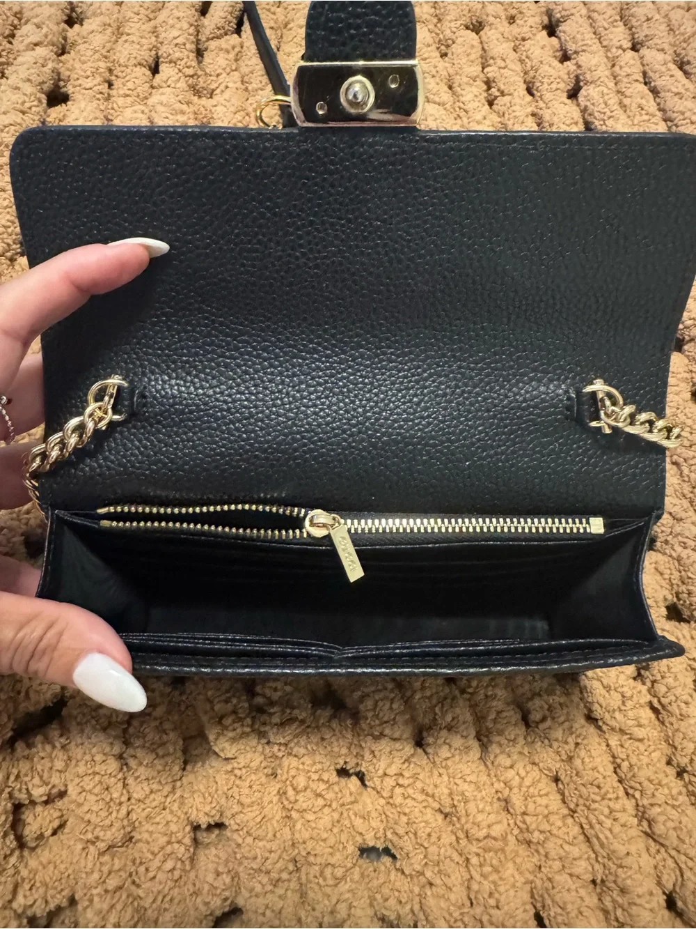 Black Leather Crossbody Bag with Gold Logo